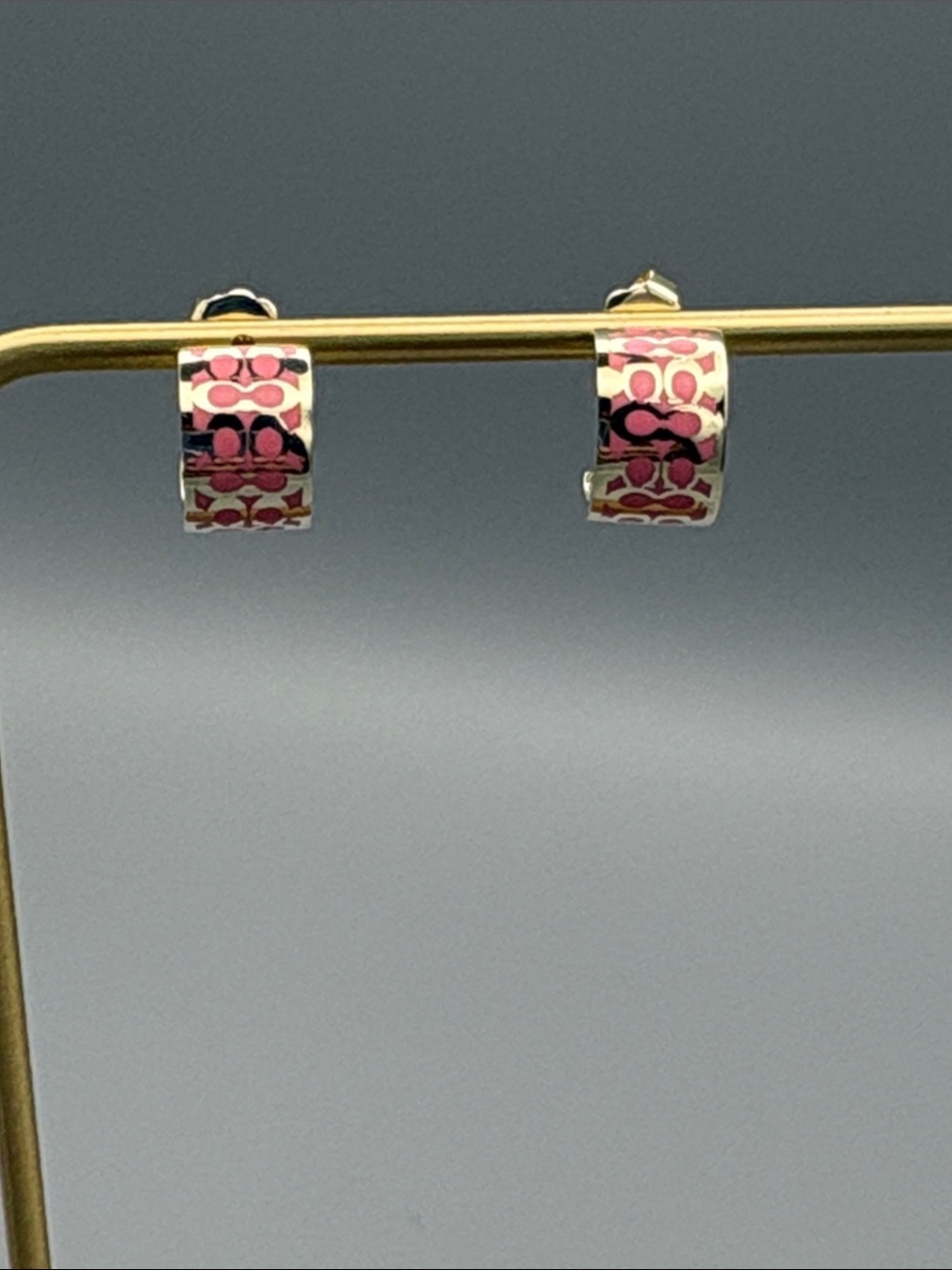 Coach Pink Logo Pattern Huggie Earrings